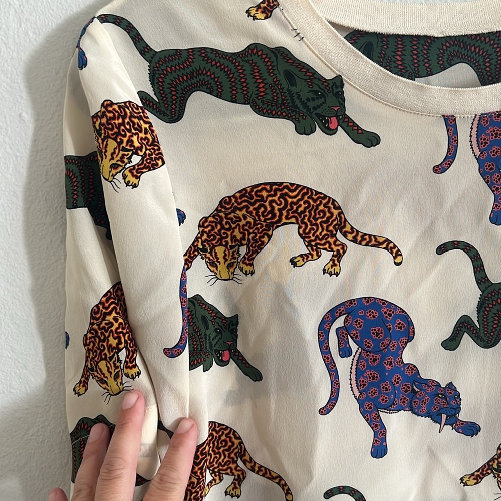Stella McCartney Silk Natural Molly Wild Cat Print Top - Picture 4 of 12